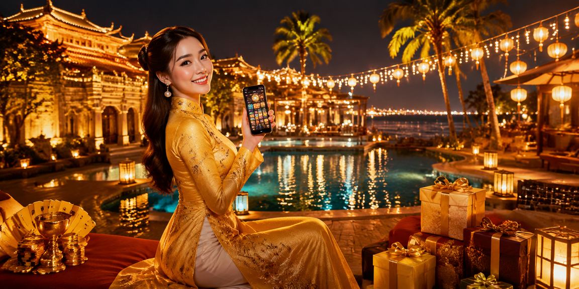 Người mặc áo dài tại Huế sử dụng ứng dụng casino trên điện thoại trong không gian cổ kính
