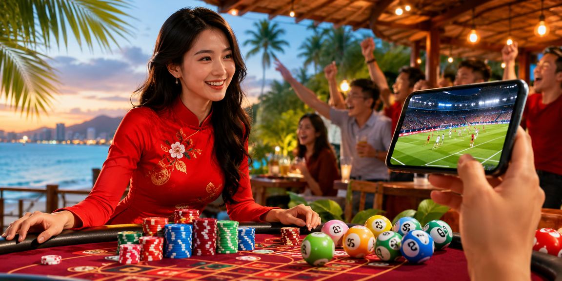Không gian cá cược casino Việt Nam với ánh đèn hiện đại và giao diện bảo mật